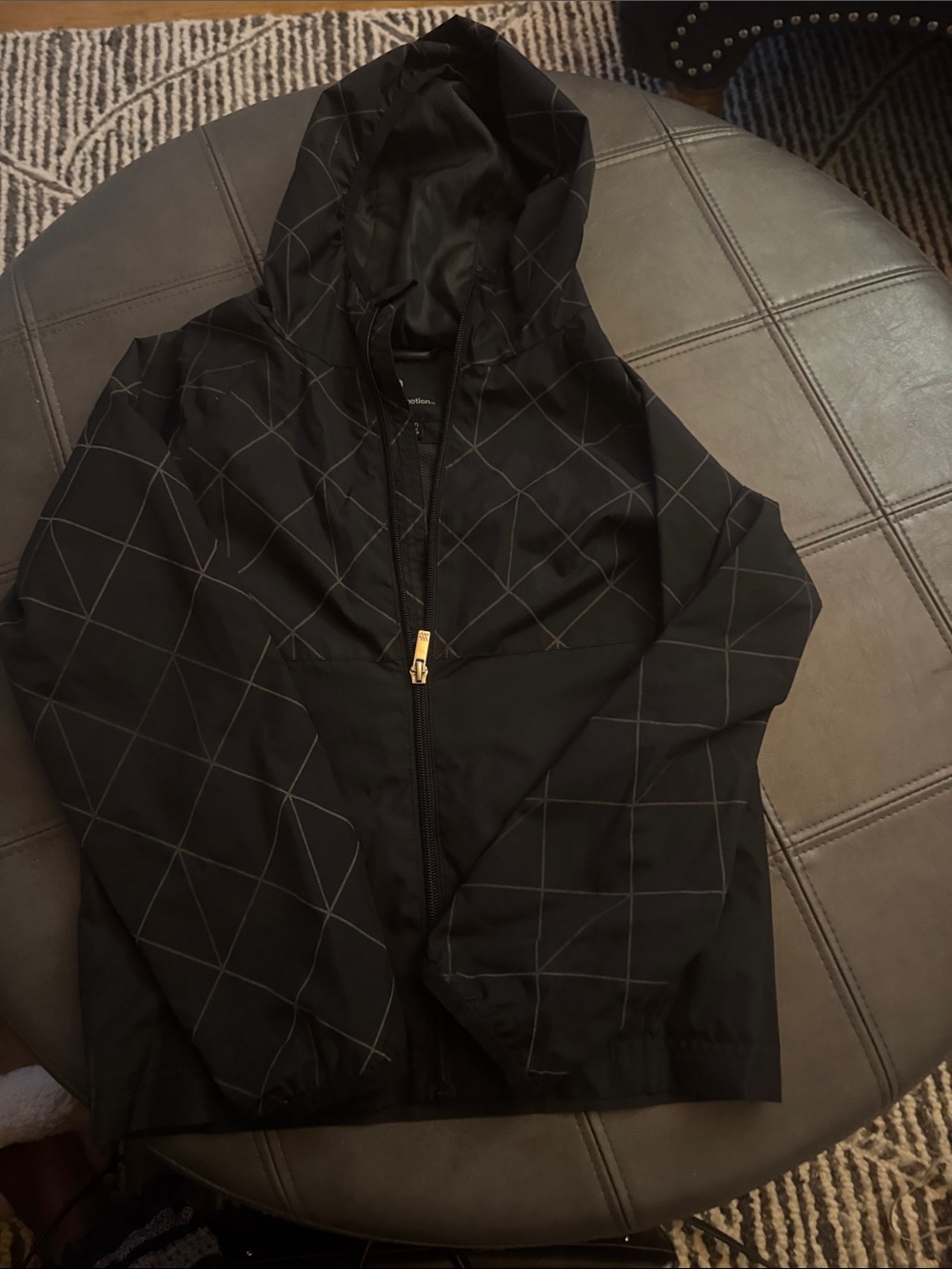all in motion Black Hooded Windbreaker with Subtle Grid Lines 6-7
